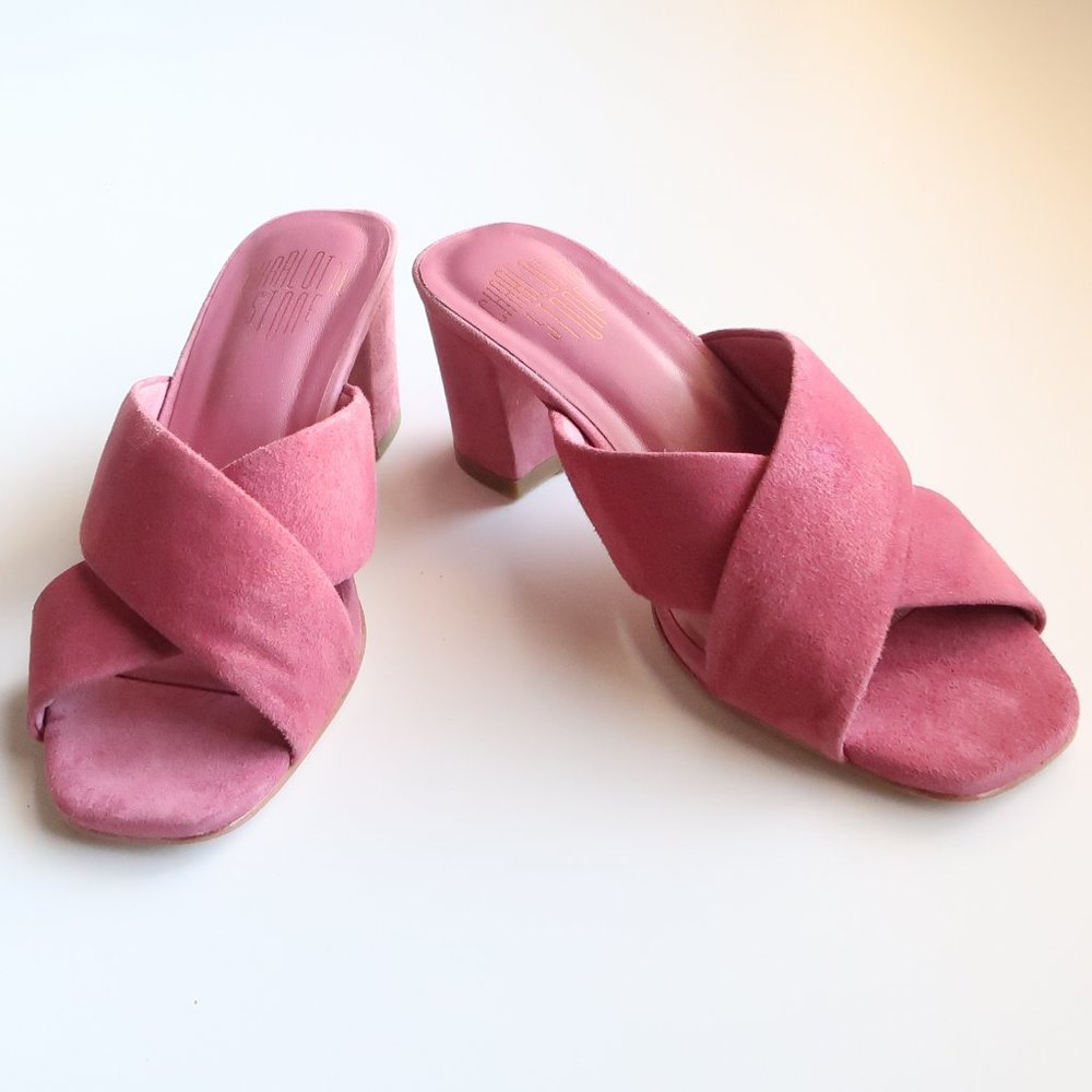 NEW Charlotte Stone Magenta Suede Leather Block Heel Mule Sandals Summer Shoes 7